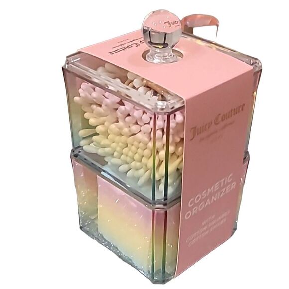 Juicy Couture Iridescent Rainbow Cosmetic Organizer w/Cotton Squares & Swabs - Picture 9 of 10